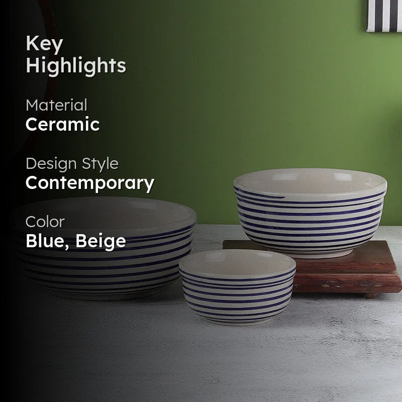 Tiare Ceramic Serving Bowl (Blue/550 mL/350 mL/125 mL) - Set Of Three media 2