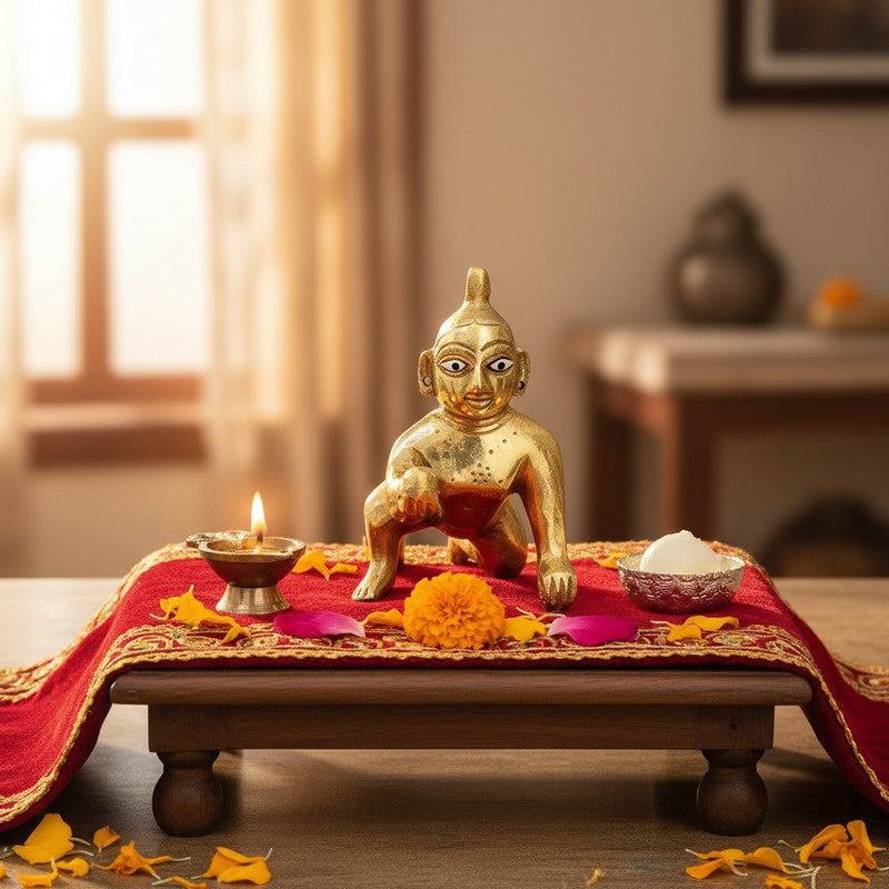Ladu Gopal Brass Showpiece - Gold