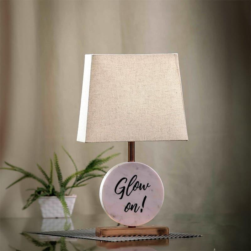 Glow On Marble & Copper Base Fabric Table Lamp - Beige,White media 3