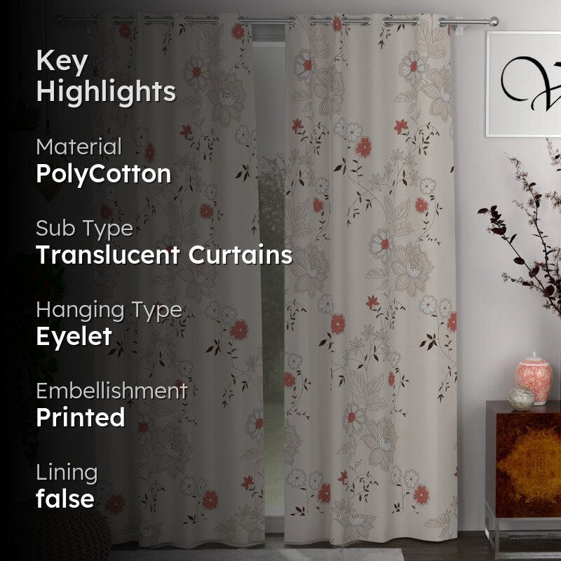 Floral Fusion Printed Curtain - Set Of Two media 2
