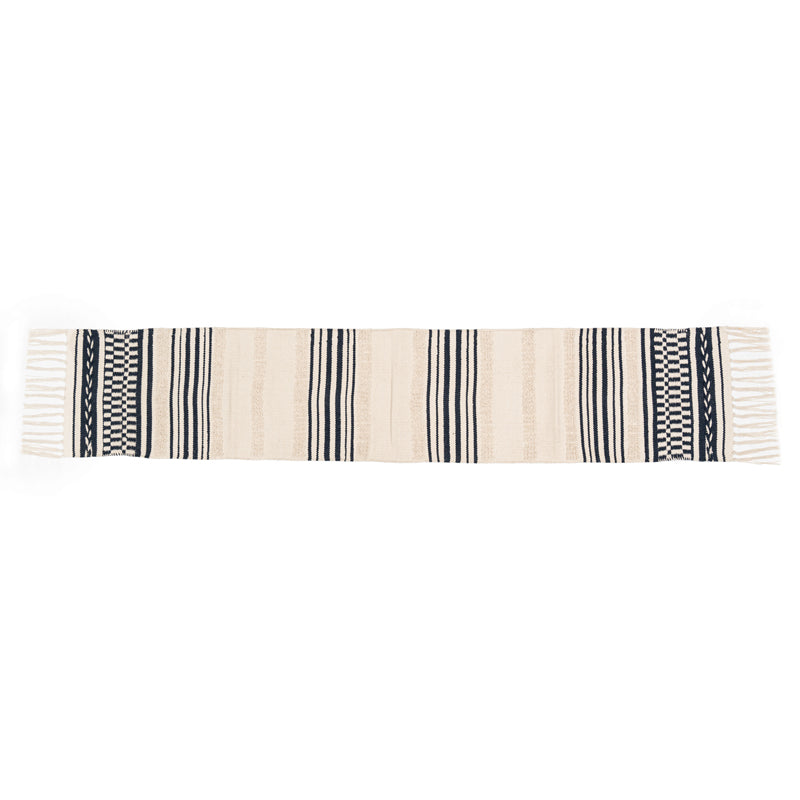 Nahuel Handwoven Cotton Table Runner - Beige & Blue media 5