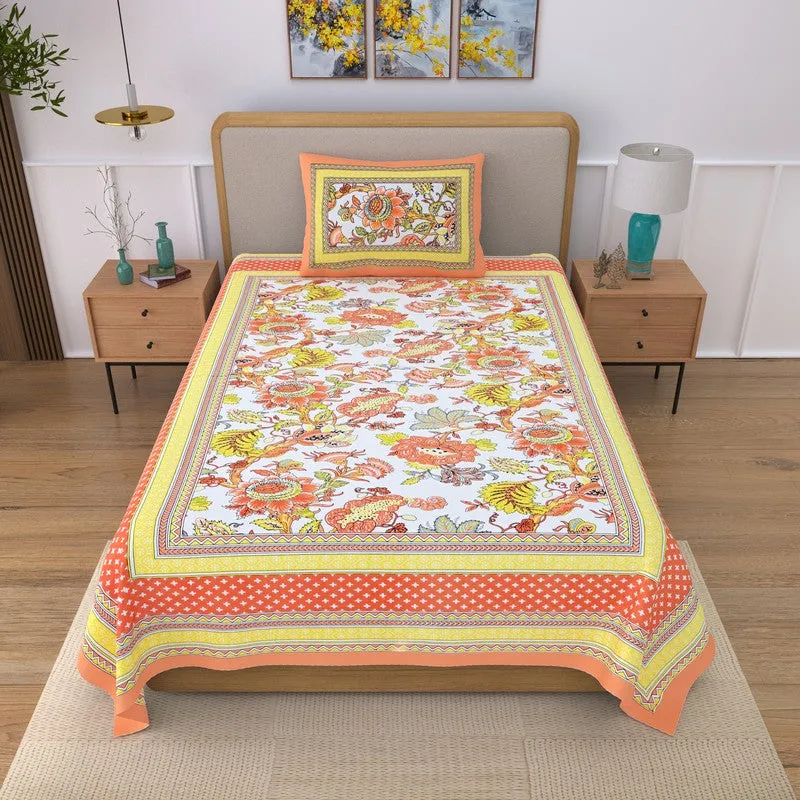 Fabrixa Floral Cotton Bedsheet (Yellow & Orange) - 240 TC media 1