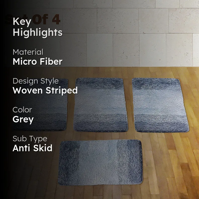 Elvira Anti Skid Striped Bath Mat (Light Grey) - Set Of Four media 2