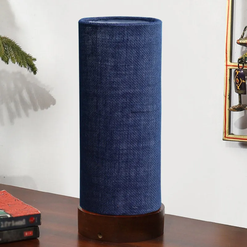 Jaala Tower Wooden Table Lamp With Jute Shade - Brown,Blue media 3