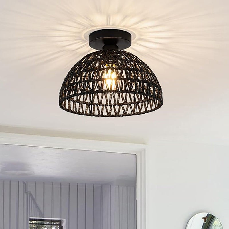 Latticework Cotton Ceiling Lamp - Black media 2
