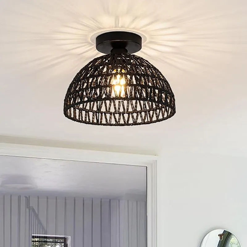 Latticework Cotton Ceiling Lamp - Black media 2