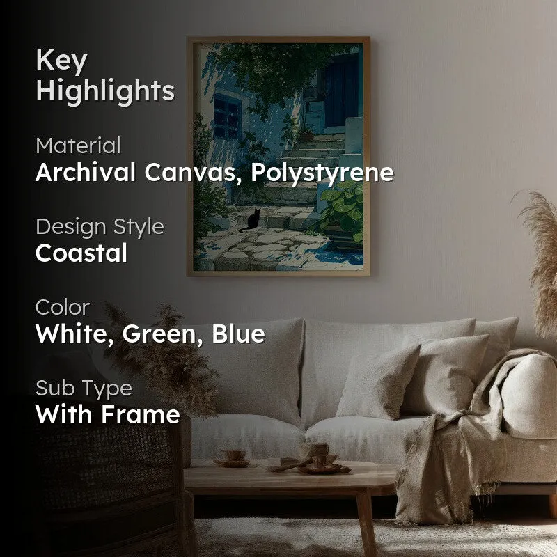 Coastal Village Canvas Wall Painting - Brown Frame media 2
