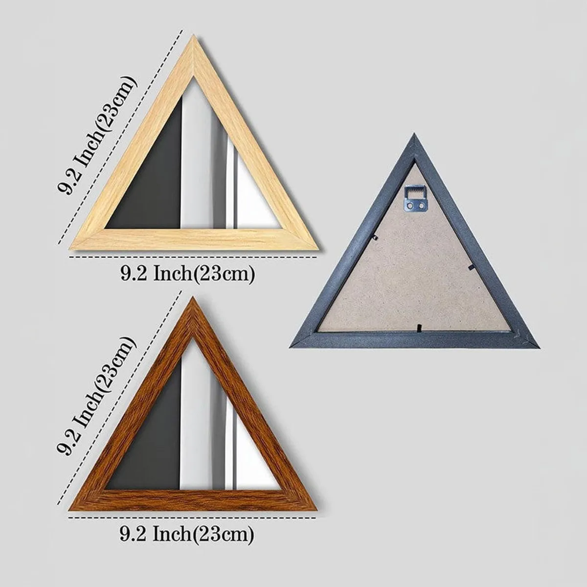 Two triangular mirror styles in beige and brown with back view shown