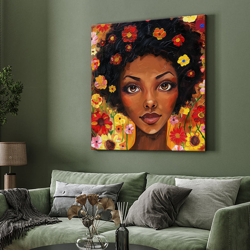 Whimsical African Woman Poly Canvas Wall Painting media 4