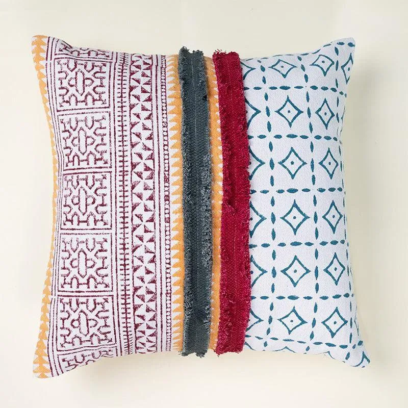 Multicolor Fringed Cotton Cushion Cover - Set Of Two media 3