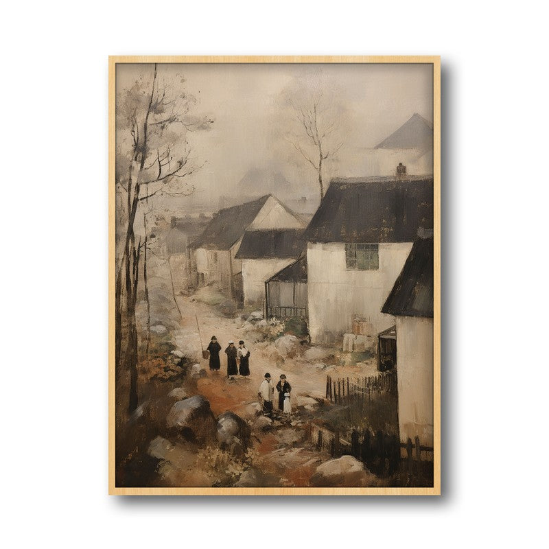 Winter Cottages Archival Canvas Wall Art - Natural Brown Frame media 5