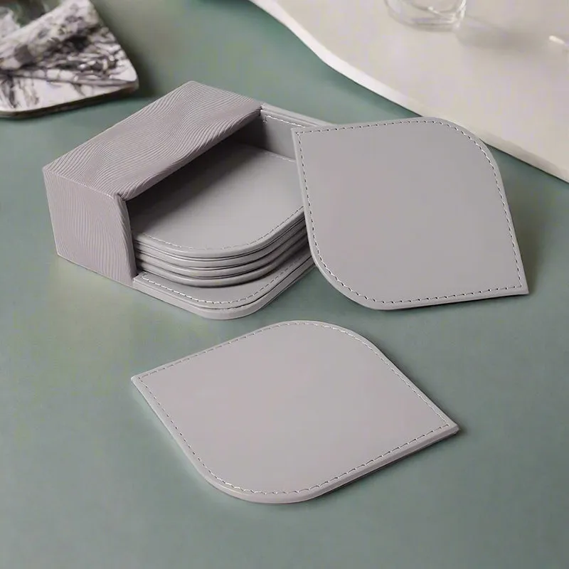 Veltrix Faux Leather Coaster (Grey) - Seven Piece Set media 1