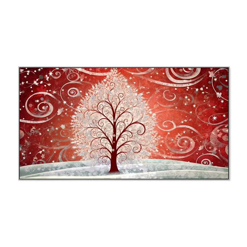 Crimson Snow Swirls Floral Canvas Wall Painting With Frame - White media 5
