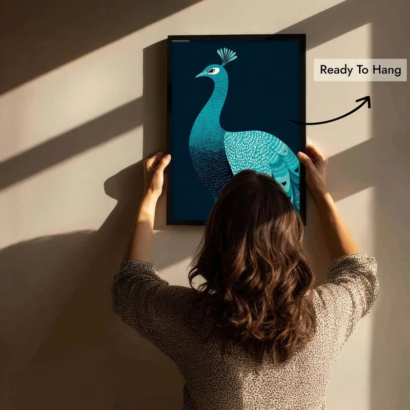 Elegant Peacock Canvas Wall Painting With Black Frame media 11