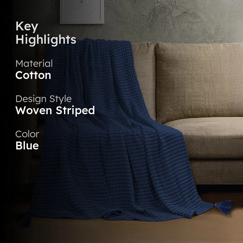 Urban Space Solid Textured Cotton Throw - Blue media 2