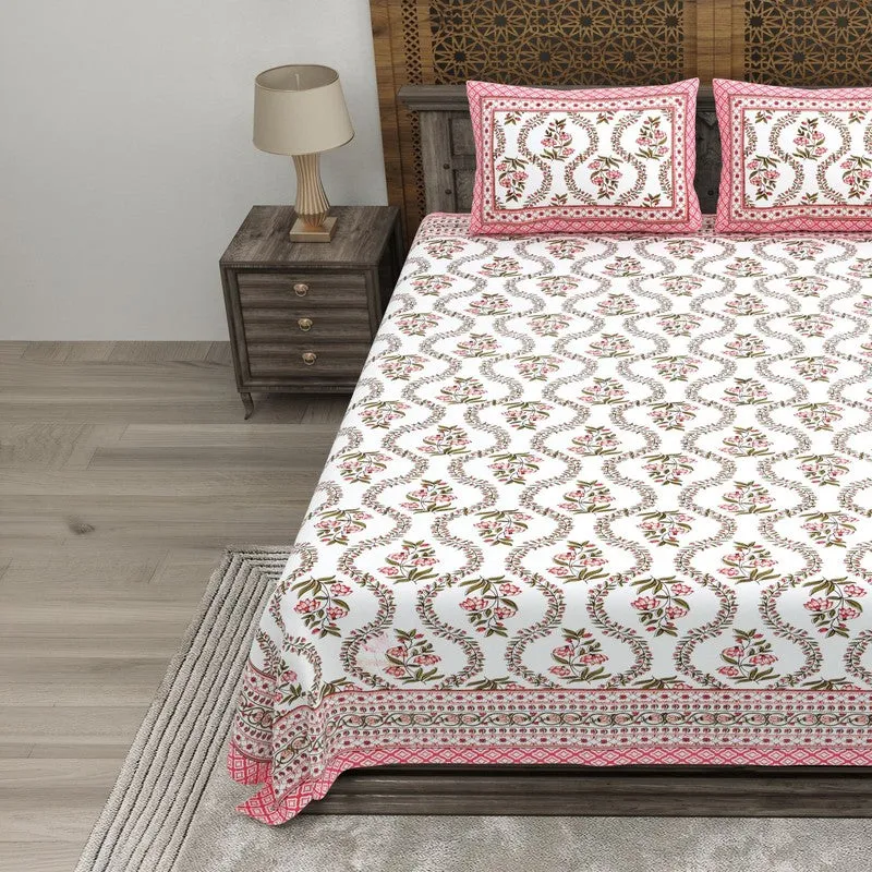 Griden Cotton Bedsheet (Pink,White) - 240 TC media 3