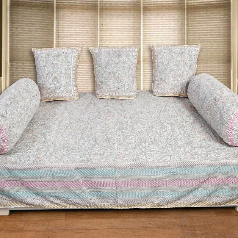 Viya Flora Diwan Set (Pink & Blue) - Six Piece Set media 1