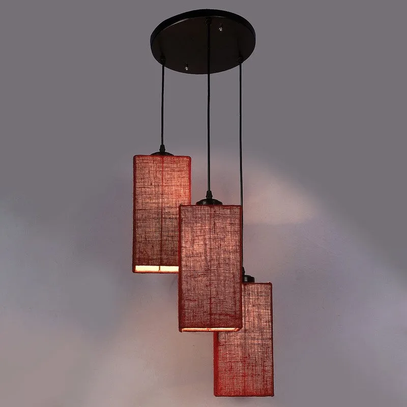 Warm Ivory Triple Metal Ceiling Lamp - Maroon media 6