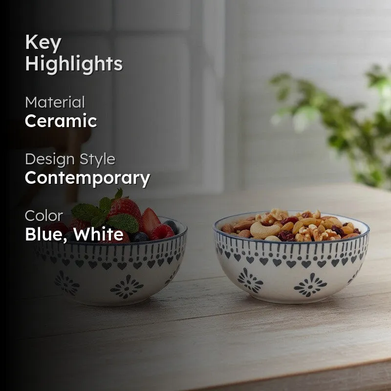 TableTreat Ceramic Snack Bowls (Blue,White, 200 mL Each) - Set Of Two media 2
