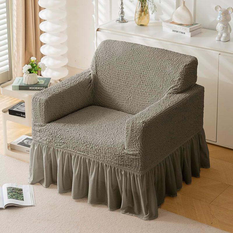 Refined Ruffles Solid Sofa Cover (Brown) - Single Seater media 3
