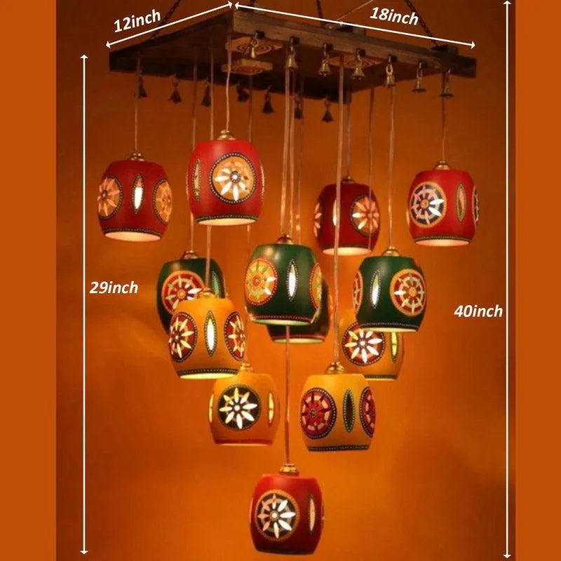 Shuva Ethnic Wooden Ceiling Lamp - Multicolor media 4