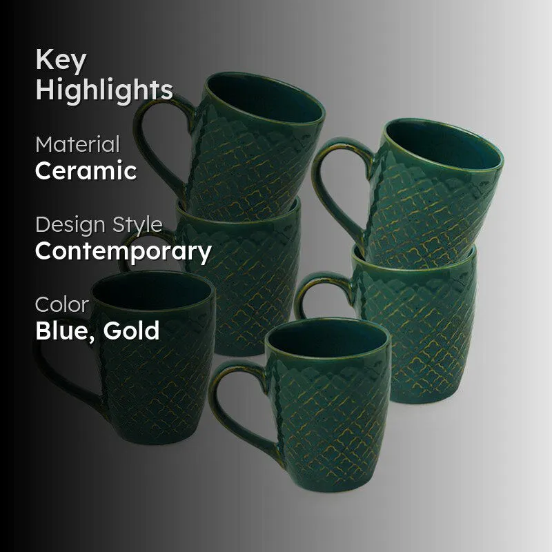 Saphine Ceramic Coffee Mug (300 mL Each) - Set of Six media 2