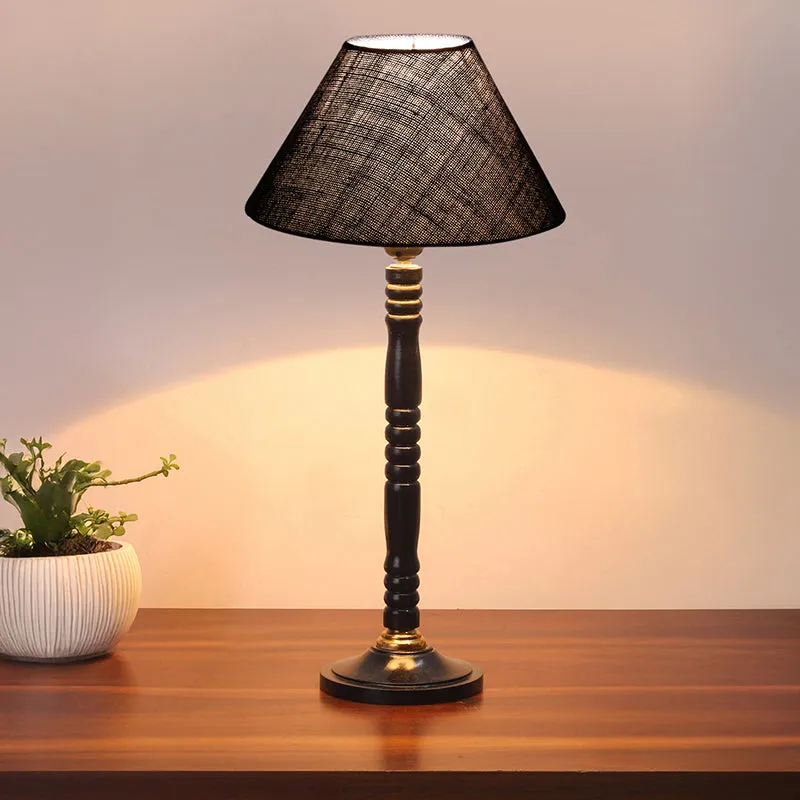 Loft Gleam Table Lamp With Carved Wooden Base - Blue,Black media 1