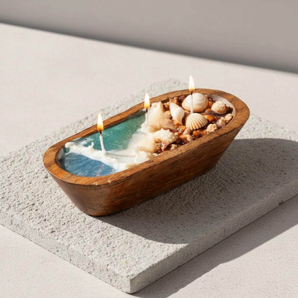 Shell n Waves Scented Candle - Vanilla, Cinnamon media 1