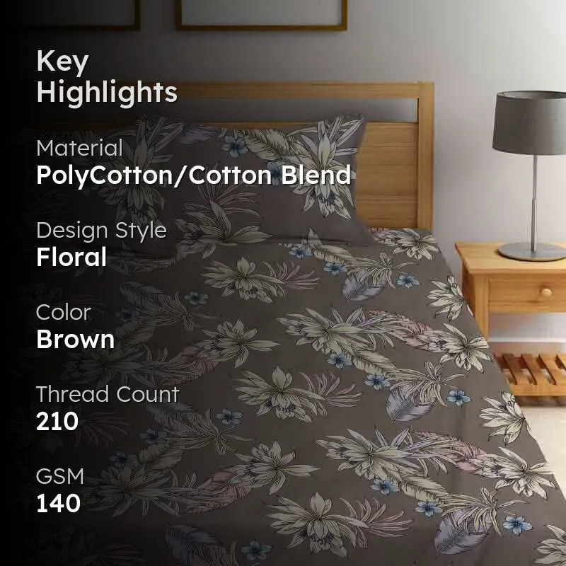 Flower Power Bedsheet (Brown) - 140 GSM media 2