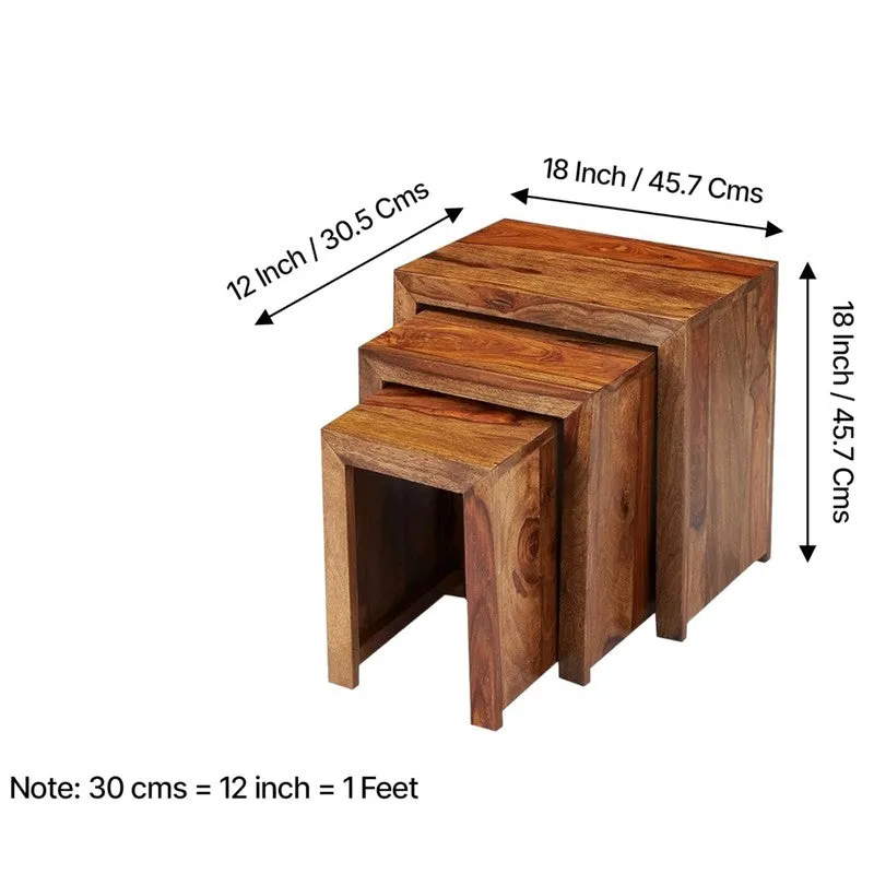 Sverox Sheesham Wooden Side & Bedside Table (Brown) - Set Of Three media 11