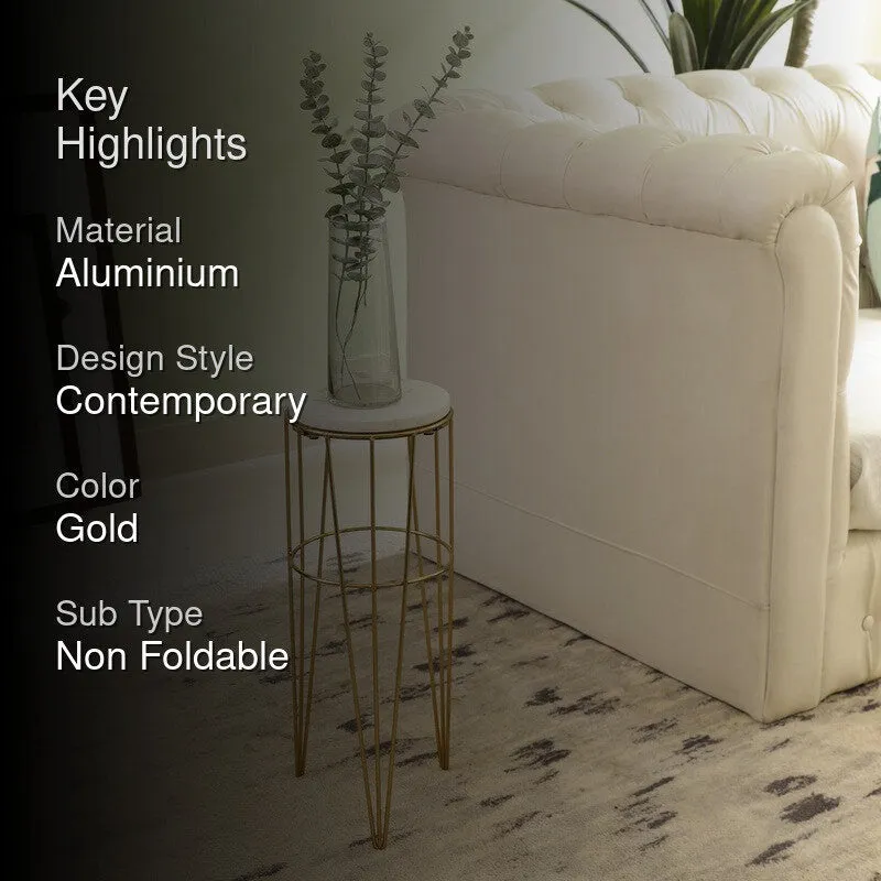 Marble Top Aluminum Side Table (Gold) - Small media 2