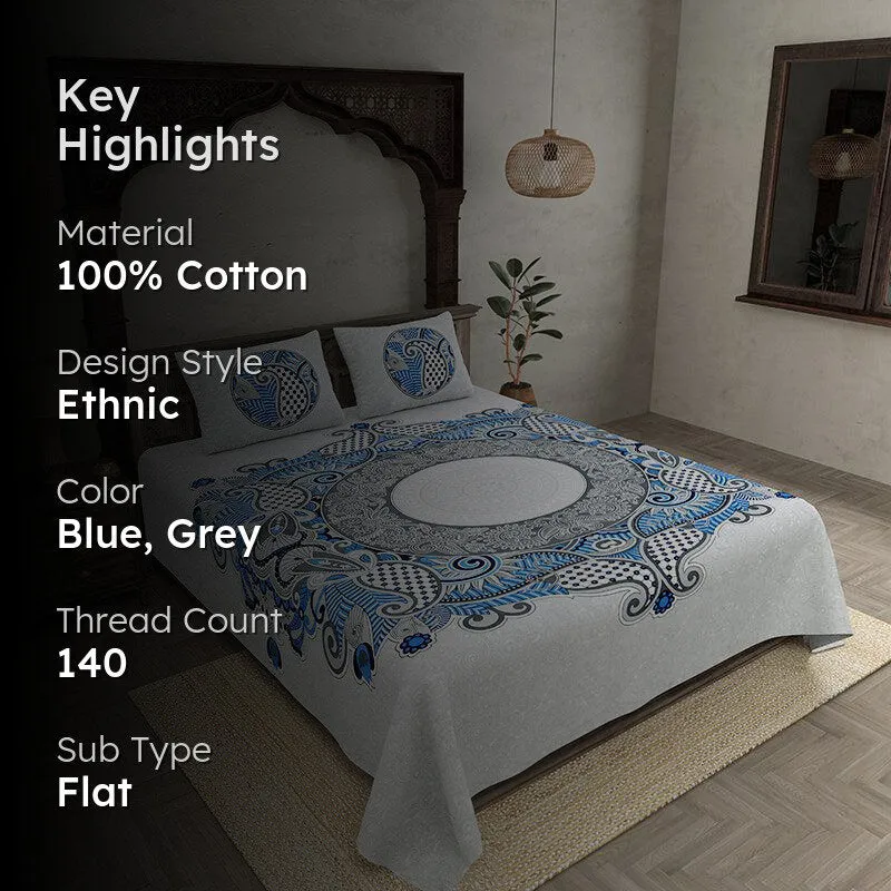 Padmini Pride Ethnic Cotton Bedsheet (Blue) - 140 TC media 2