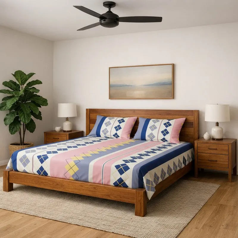 Sanvi Geometric Microfiber Bedsheet (Pink) - 125 GSM media 1