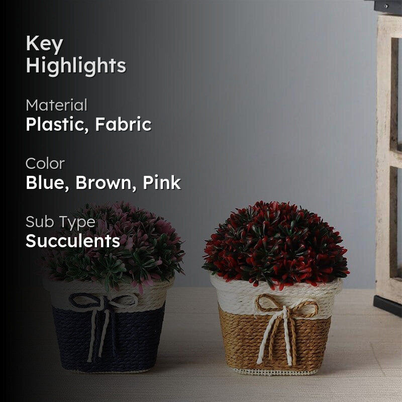 Faux Rose Bush Artificial Plant In Basket Pot (Blue & Brown) - Set of Two media 2