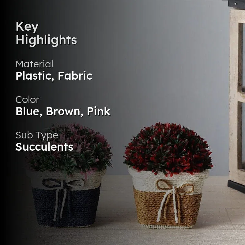 Faux Rose Bush Artificial Plant In Basket Pot (Blue & Brown) - Set of Two media 2