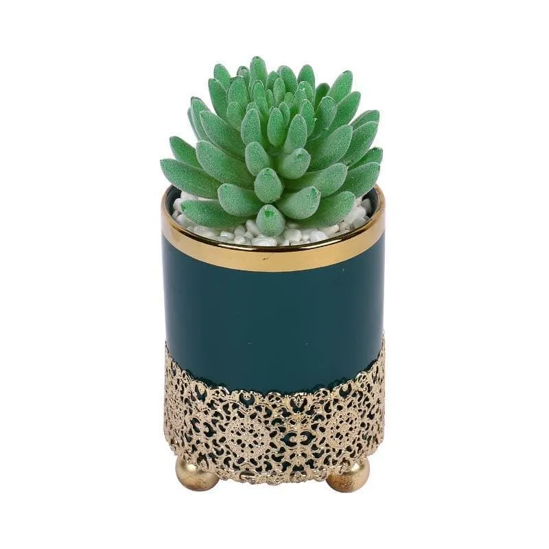 Faux Big Gasteria In Blue Ceramic Pot - 15.5 cms media 3