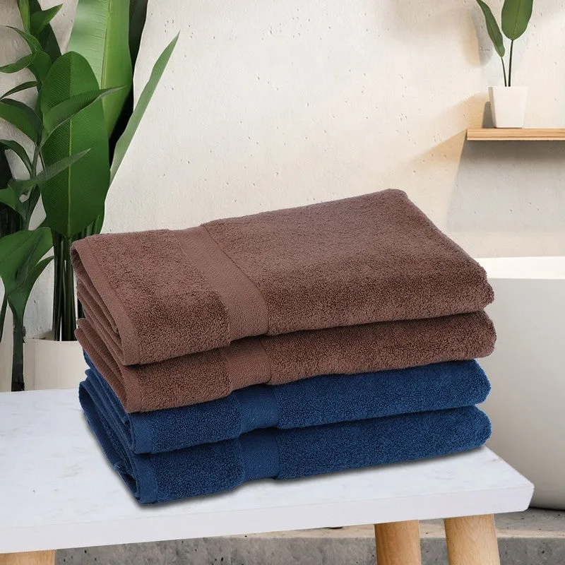 Zyra Solids Bath Towel (Brown, Blue) - Set Of Four media 1