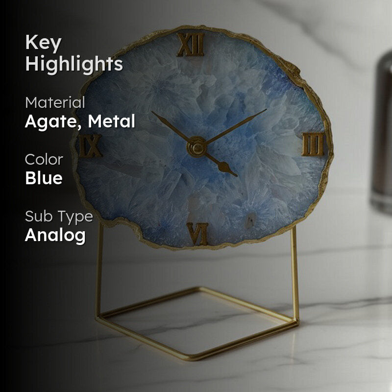 Lumos Handcrafted Agate Table Clock - Blue media 2