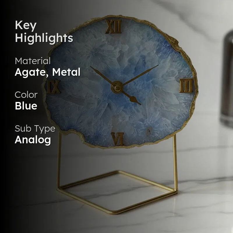 Lumos Handcrafted Agate Table Clock - Blue media 2