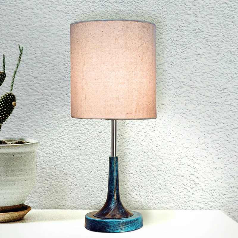 Arialla Bleu Drum Metal Table Lamp - Grey,Blue media 1