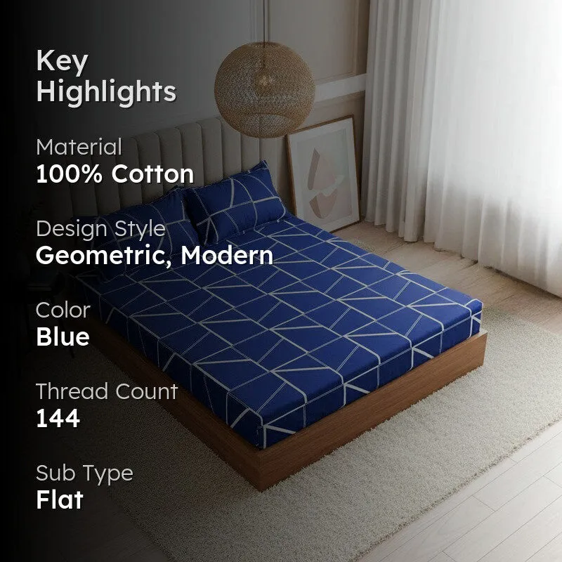 Manal Geomatric Neon Print Cotton Bedsheet s(Blue) - 144 TC media 2