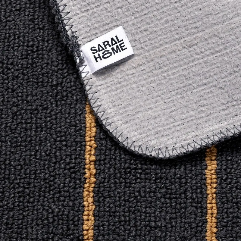 Close-up of the mat underside showing its textured backing and stitched edge