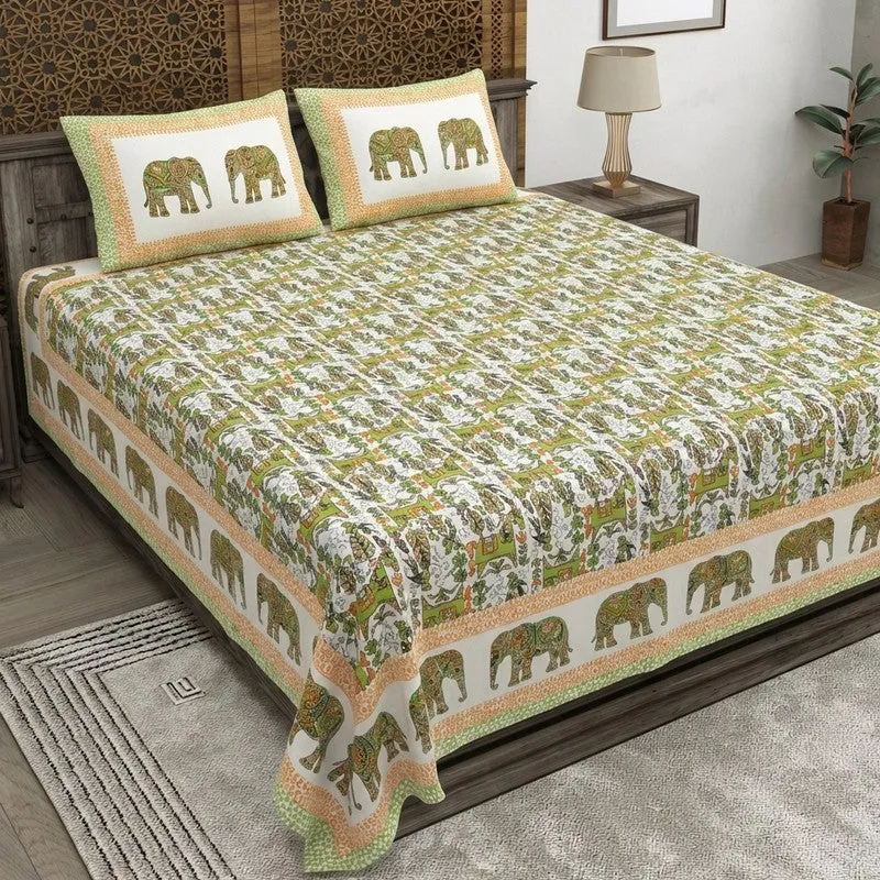 Heritageix Cotton Bedsheet (Green,Orange) - 240 TC media 1