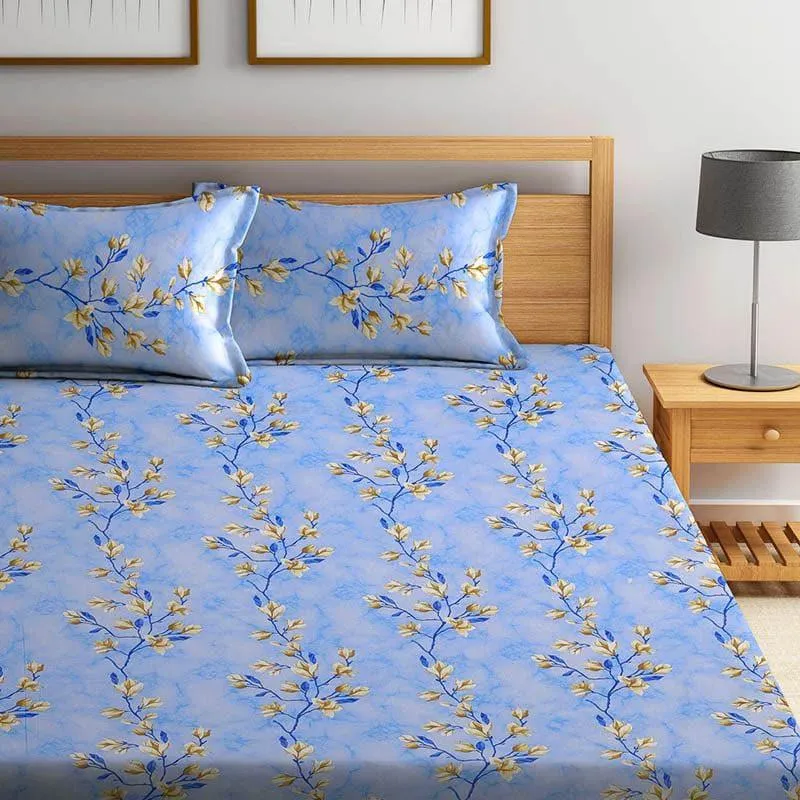 Bethany Blue Cotton Bedsheet - 400 TC media 3