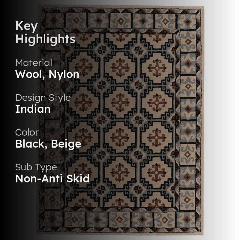 Gamling Ethnic Wool & Nylon Carpet - Black media 2