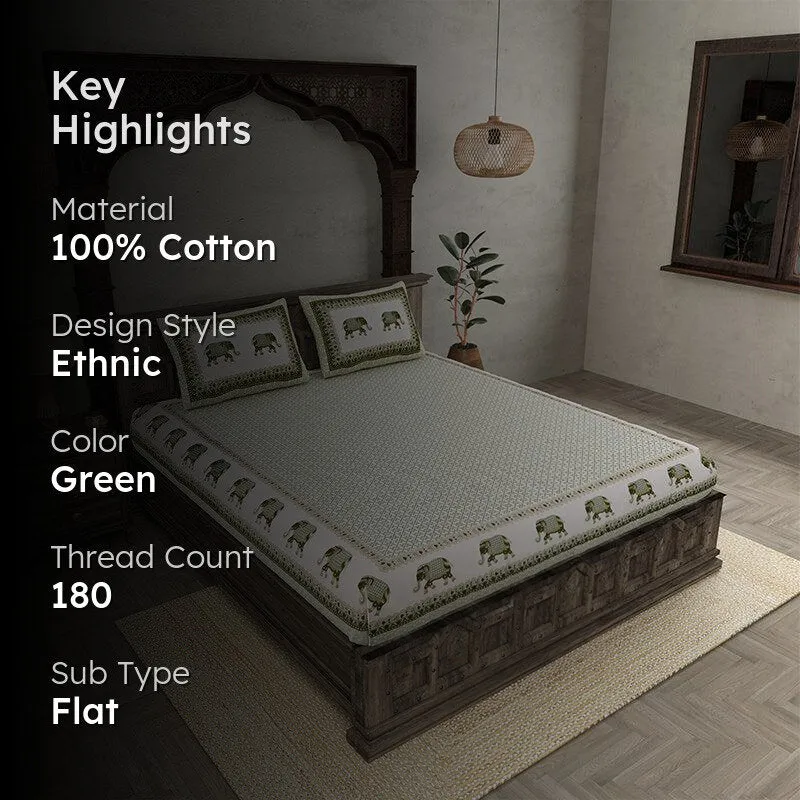 Gaj Ethnic Cotton Bedsheet (Green) - 180 TC media 2