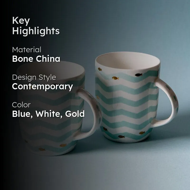 Wavy Bone China Coffee Mug (350 mL Each) - Set of Two media 2