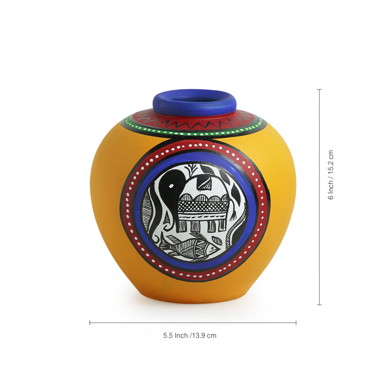 Kapiva Warli Handpainted Terracotta Vase - Set Of Two media 4