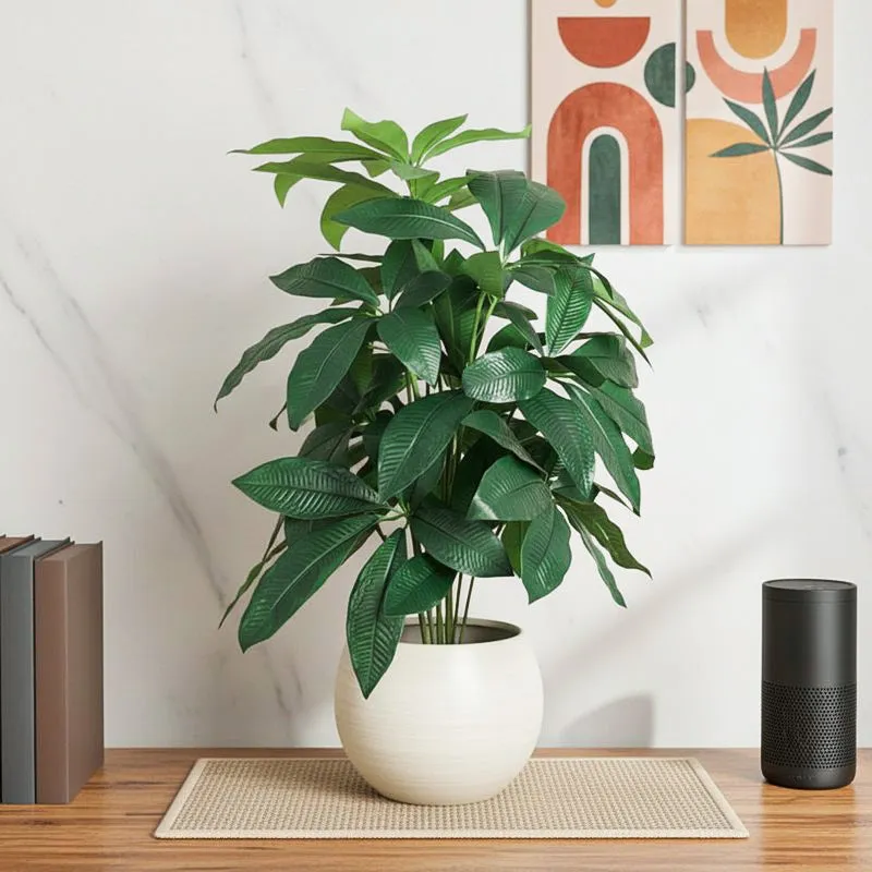 Lifelle Artificial Chestnut Plant With Black Plastic Pot - 2.5 Feet media 1