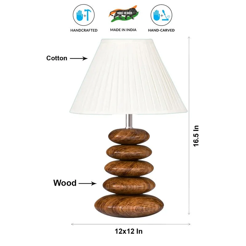 Glynex Cotton Table Lamp With Wooden Base - White media 7